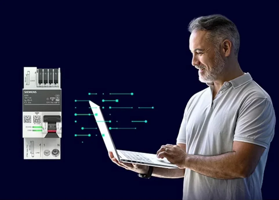 Siemens SENTRON ECPD mit Türkis-Verbindungslinien